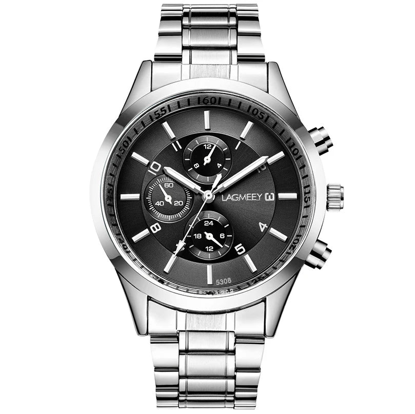 Ultra thin Men Watch Business Black Steel Strip Sport Waterproof Three Eye Imitation Six pin Korean version Student Male Watches
