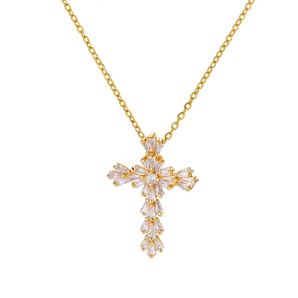 Zircon Cross Pendant Necklace for Women Gold Color Stainless Steel Collar Neckalces 2025 Trend Goth Party Wedding Jewelry Gifts