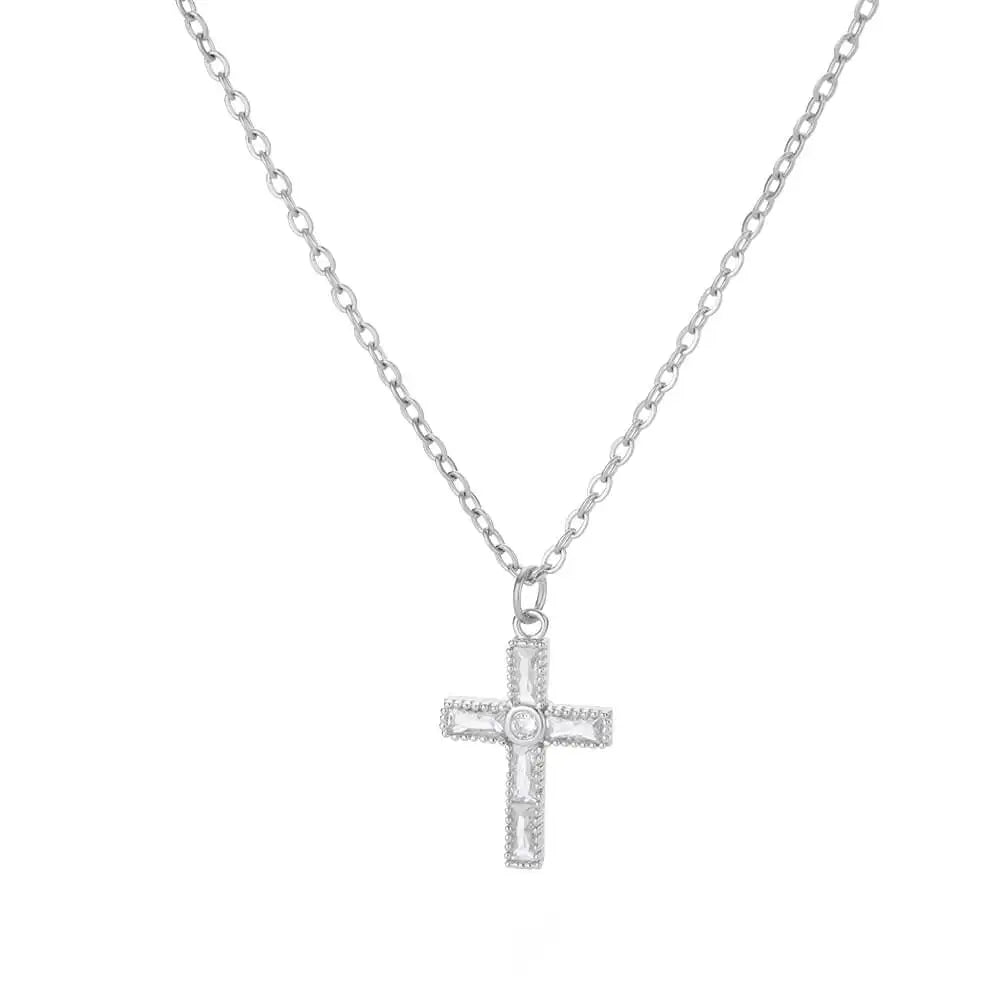 Zircon Cross Pendant Necklace for Women Gold Color Stainless Steel Collar Neckalces 2025 Trend Goth Party Wedding Jewelry Gifts