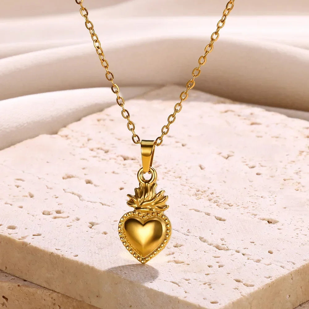 316L Stainless Steel Necklace for Women Heart Pendant Charm Necklaces Choker Aesthetic Handmade Jewelry Accessories Free Gifts