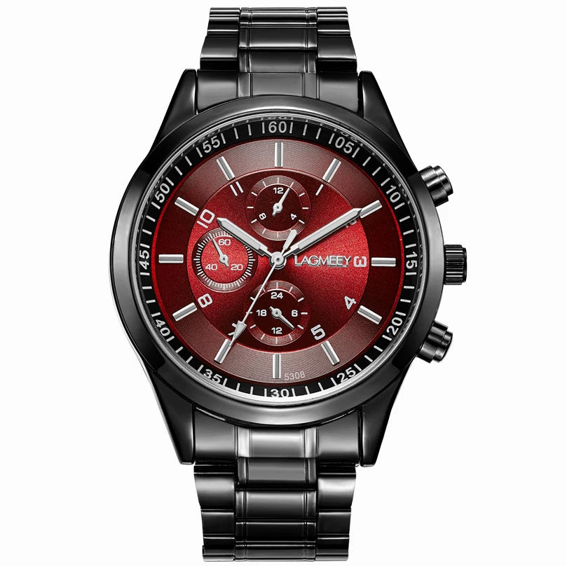 Ultra thin Men Watch Business Black Steel Strip Sport Waterproof Three Eye Imitation Six pin Korean version Student Male Watches