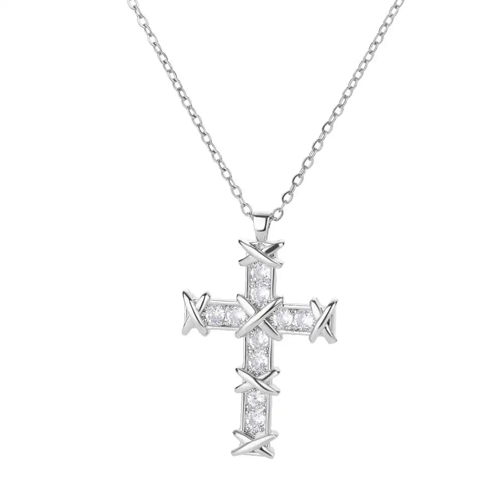 Zircon Cross Pendant Necklace for Women Gold Color Stainless Steel Collar Neckalces 2025 Trend Goth Party Wedding Jewelry Gifts