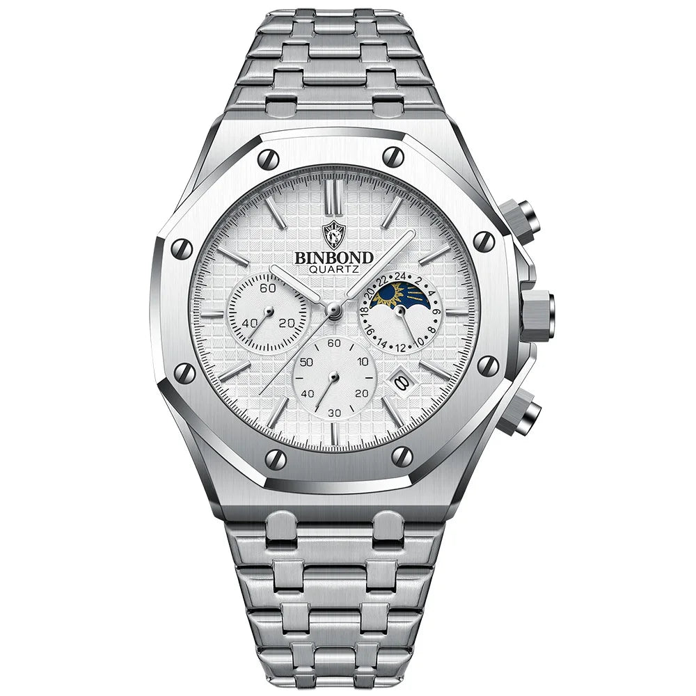BINBOND Quality Men Watch Luxury High Man Quartz Wristwatch Waterproof Luminous Date Stainless Steel Men's Watches Casual Clock
