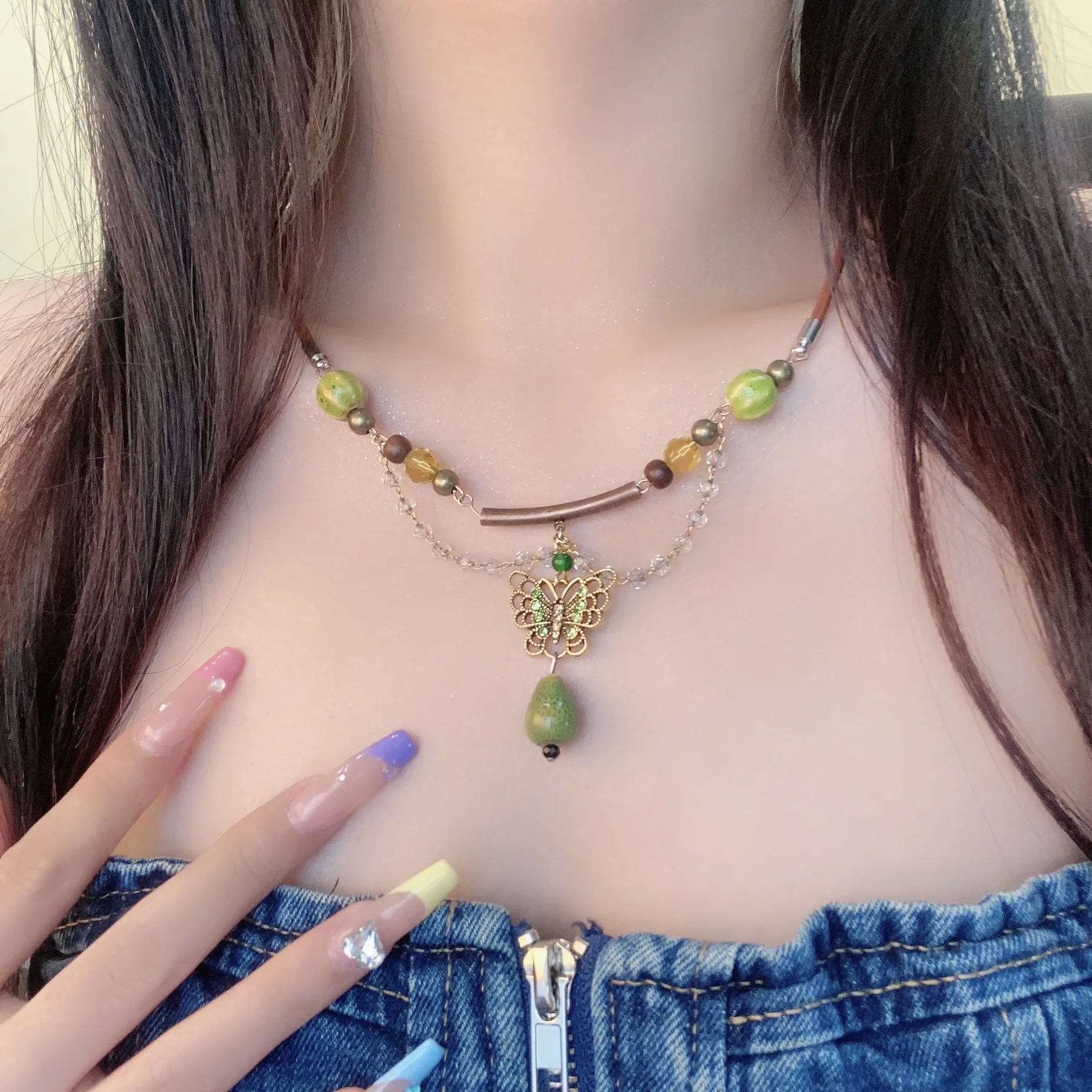 Vintage Brown Natural Stone Pendant Necklace for Women Fashion Geometric Long Leather Rope Necklace Sweater Chain Jewelry Gifts