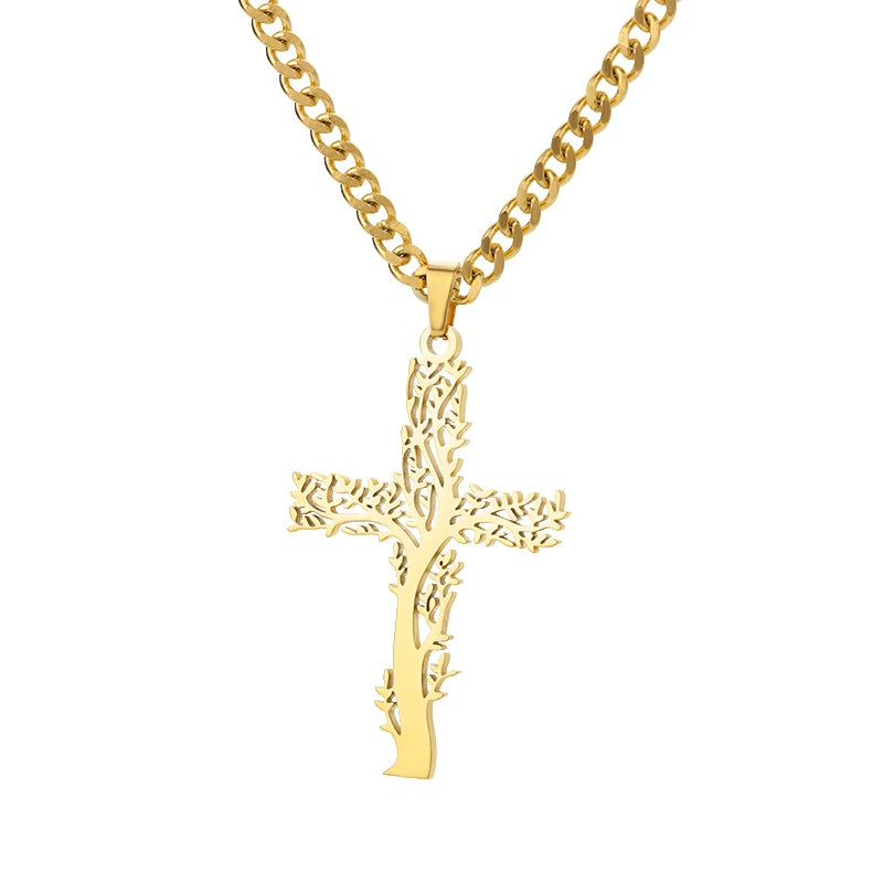 Zircon Cross Pendant Necklace for Women Gold Color Stainless Steel Collar Neckalces 2025 Trend Goth Party Wedding Jewelry Gifts