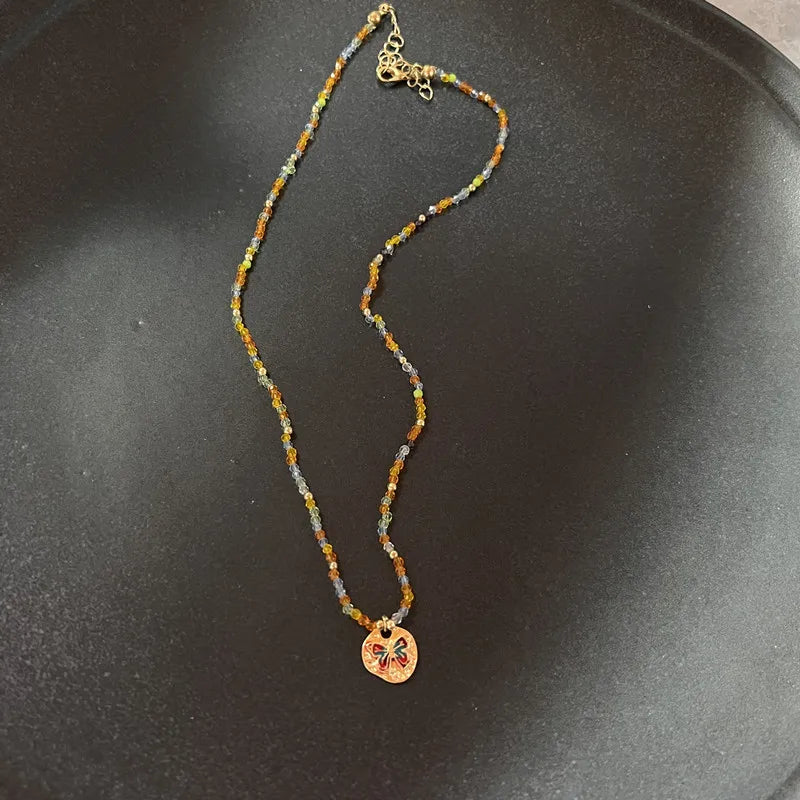 Vintage Brown Natural Stone Pendant Necklace for Women Fashion Geometric Long Leather Rope Necklace Sweater Chain Jewelry Gifts