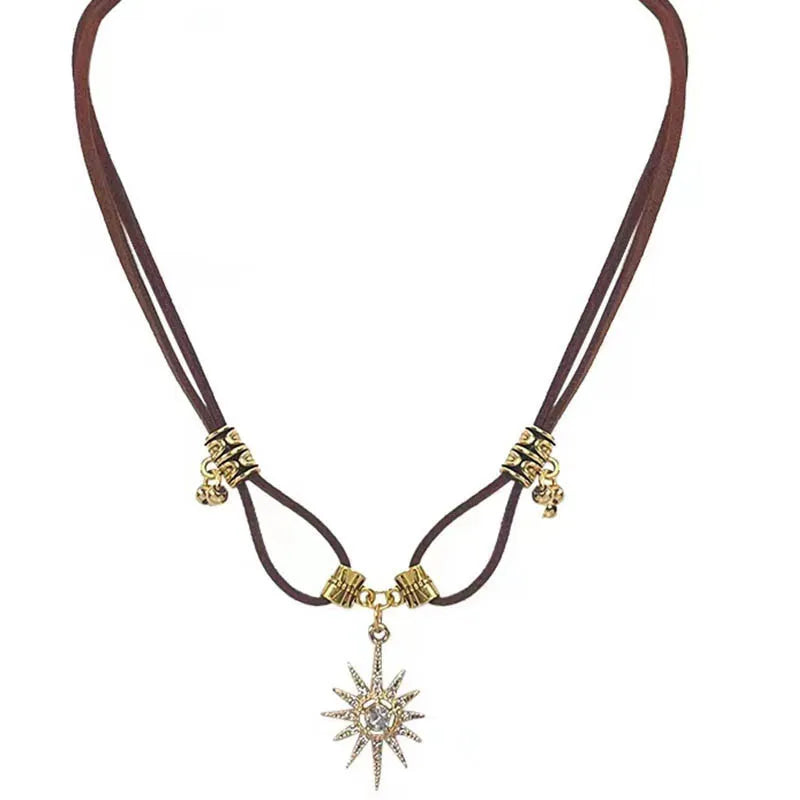 2025 Simple Colored Bead Metal Chain Necklace for Women\'s Sun and Moon Light Luxury Beaded Sweater Chain Gift Jewelry