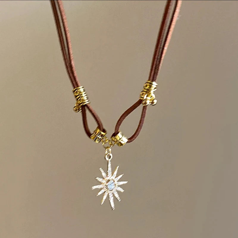 2025 Simple Colored Bead Metal Chain Necklace for Women\'s Sun and Moon Light Luxury Beaded Sweater Chain Gift Jewelry