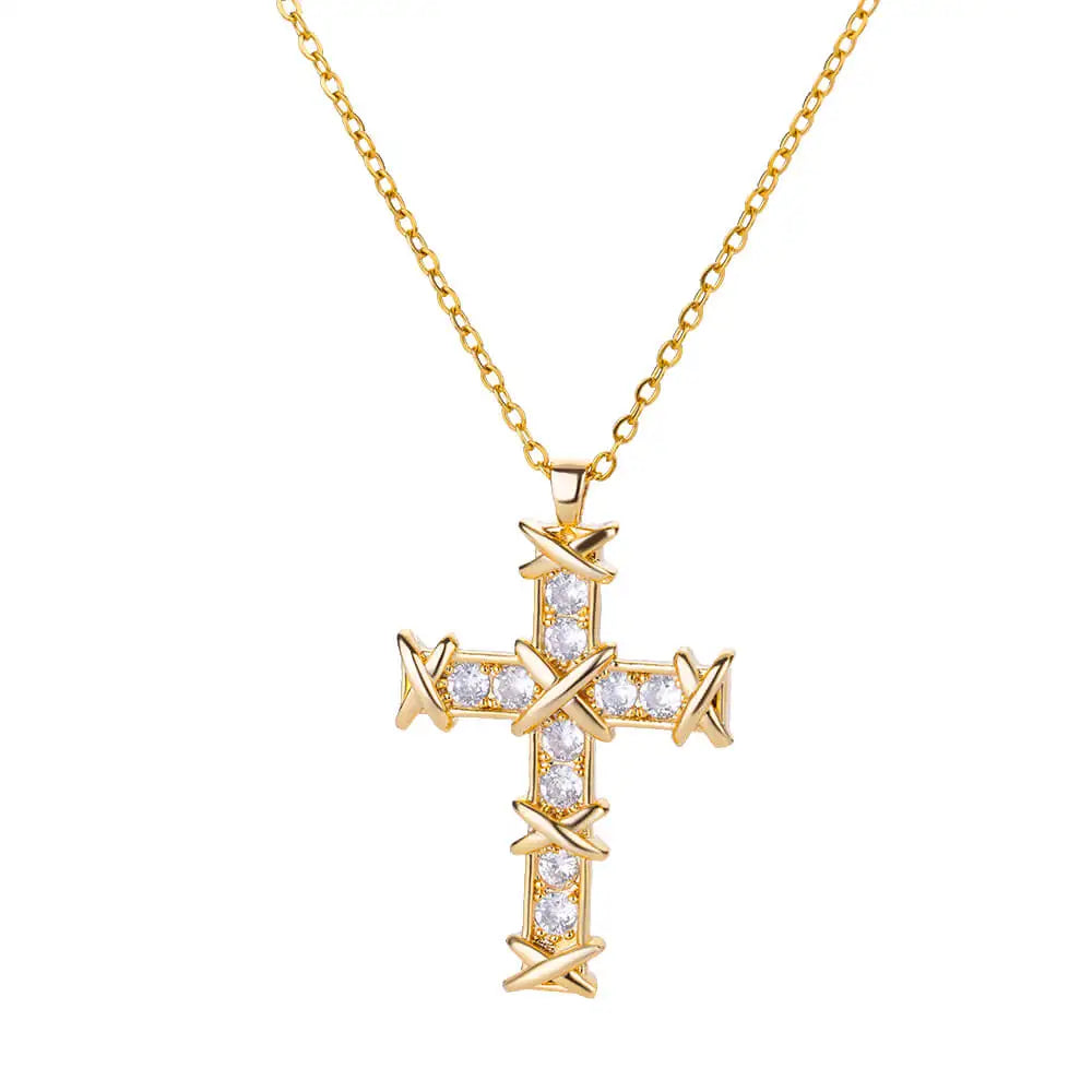 Zircon Cross Pendant Necklace for Women Gold Color Stainless Steel Collar Neckalces 2025 Trend Goth Party Wedding Jewelry Gifts