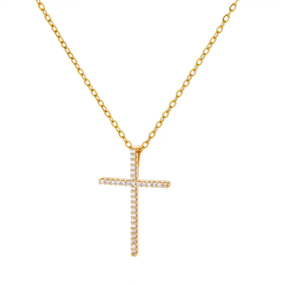 Zircon Cross Pendant Necklace for Women Gold Color Stainless Steel Collar Neckalces 2025 Trend Goth Party Wedding Jewelry Gifts