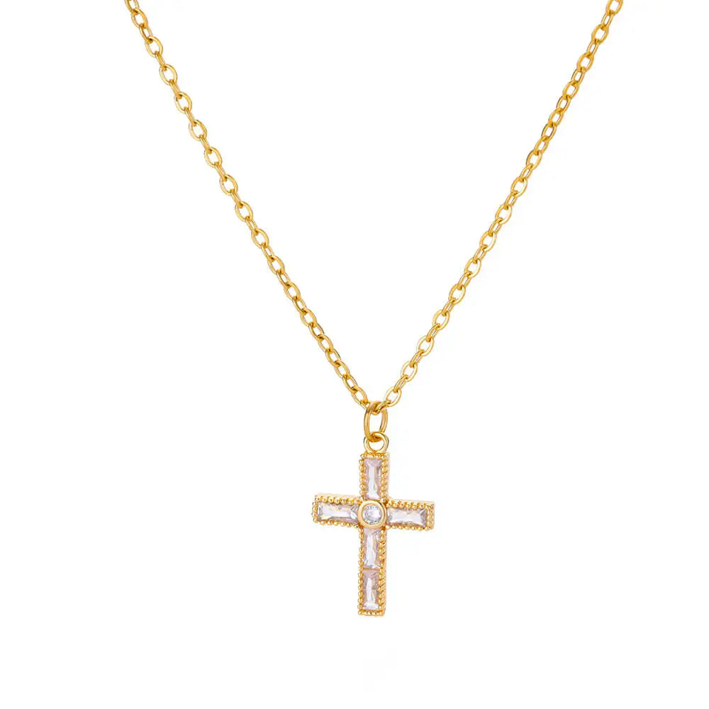 Zircon Cross Pendant Necklace for Women Gold Color Stainless Steel Collar Neckalces 2025 Trend Goth Party Wedding Jewelry Gifts